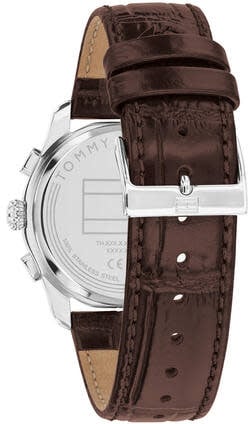 Tommy Hilfiger Horloge TH1710808 The Empire Staal Quartz Chronograaf met Bruine Leren Horlogeband 34mm