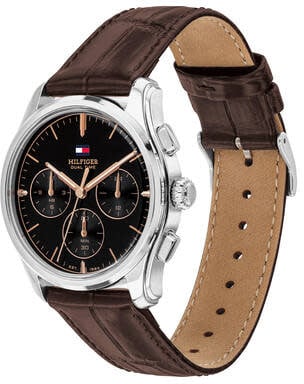 Tommy Hilfiger Horloge TH1710808 The Empire Staal Quartz Chronograaf met Bruine Leren Horlogeband 34mm