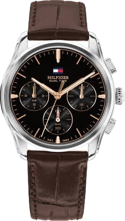 Tommy Hilfiger Horloge TH1710808 The Empire Staal Quartz Chronograaf met Bruine Leren Horlogeband 34mm