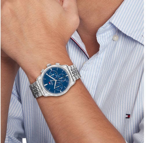Tommy Hilfiger Horloge TH1710811 The Empire Staal Quartz Chronograaf met Blauwe Wijzerplaat 38mm