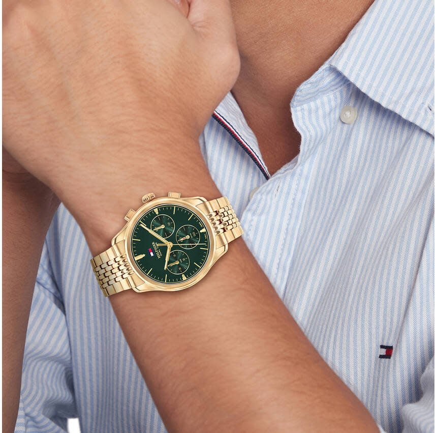 Tommy Hilfiger Horloge TH1710814 The Empire Staal met Geelgouden Plating Quartz Chronograaf 38mm