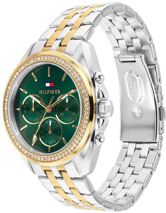Tommy Hilfiger Horloge TH1782969 Mellie Staal Bi-color Quartz Chronograaf met Groene Wijzerplaat 36mm