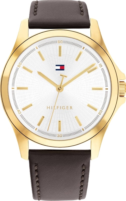 Tommy Hilfiger Horloge TH1792204 Bruce Staal met Geelgouden Plating en Bruin Leren Horlogeband 43mm