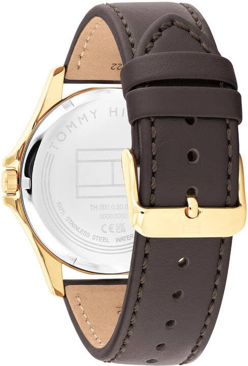 Tommy Hilfiger Horloge TH1792204 Bruce Staal met Geelgouden Plating en Bruin Leren Horlogeband 43mm
