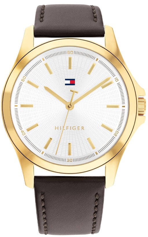 Tommy Hilfiger Horloge TH1792204 Bruce Staal met Geelgouden Plating en Bruin Leren Horlogeband 43mm