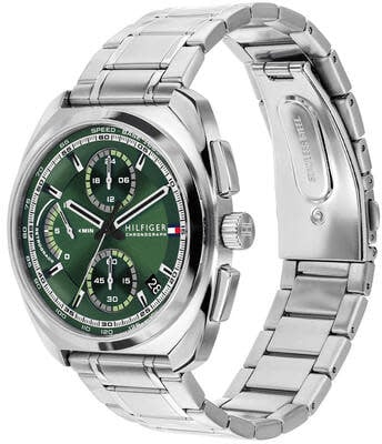 Tommy Hilfiger Horloge TH1792274 Cole Staal Quartz Chronograaf met Groene Wijzerplaat 41mm