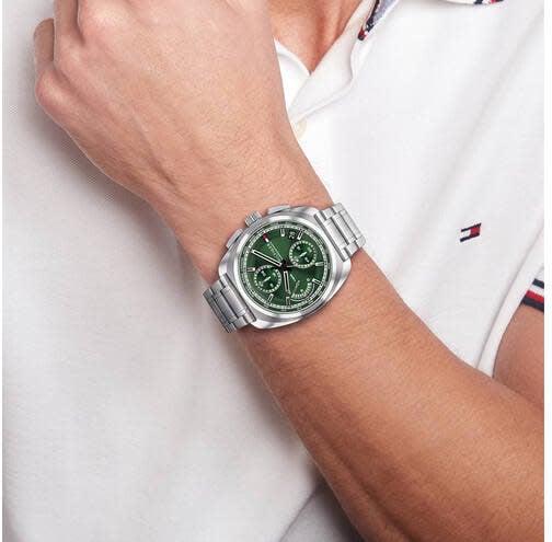 Tommy Hilfiger Horloge TH1792274 Cole Staal Quartz Chronograaf met Groene Wijzerplaat 41mm
