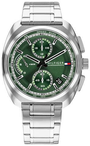 Tommy Hilfiger Horloge TH1792274 Cole Staal Quartz Chronograaf met Groene Wijzerplaat 41mm