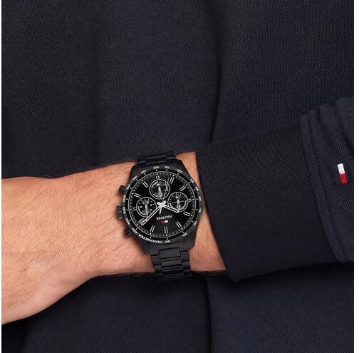 Tommy Hilfiger Horloge TH1792280 Hampton Staal met Zwarte Plating Quartz Chronograaf 42mm