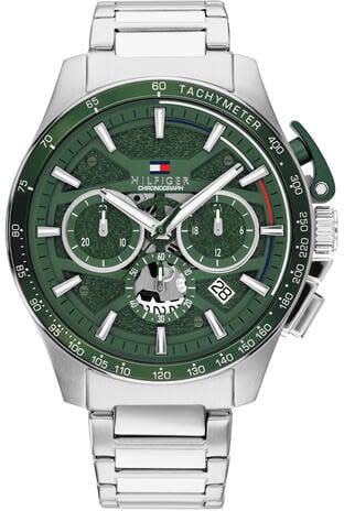 Tommy Hilfiger Horloge TH1792293 Bank Staal Quartz met Groene Wijzerplaat 44mm