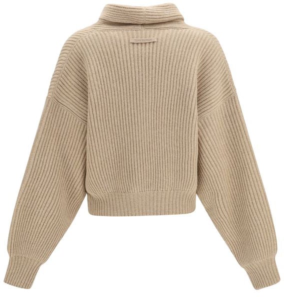 Cropped Wide Collar Ribbed Knit Sweater