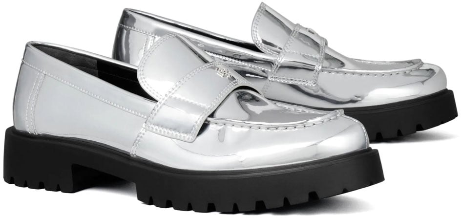 Mirrored Metallic Classic Logo Lug Loafers