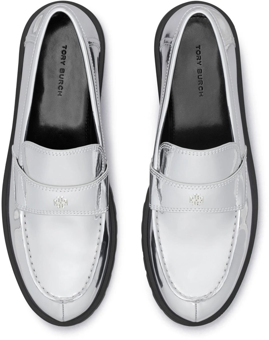 Mirrored Metallic Classic Logo Lug Loafers