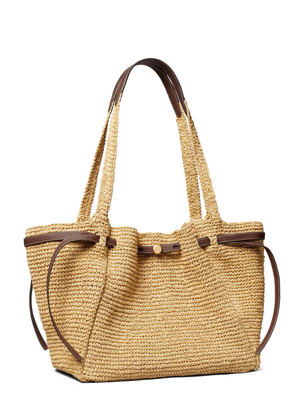 Romy Straw Tote with Leather Trim and Spacious Interior