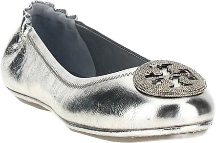 Tory Burch Silver Leather Ballet Flats