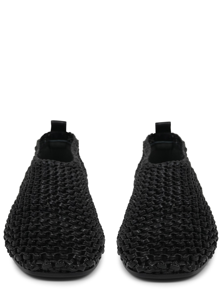 Woven Black Leather Ballerina Flats With Artisanal Detailing