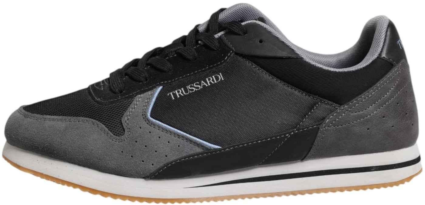 Trussardi Black Gray Lace Up Low Top Casual Sneakers Shoes