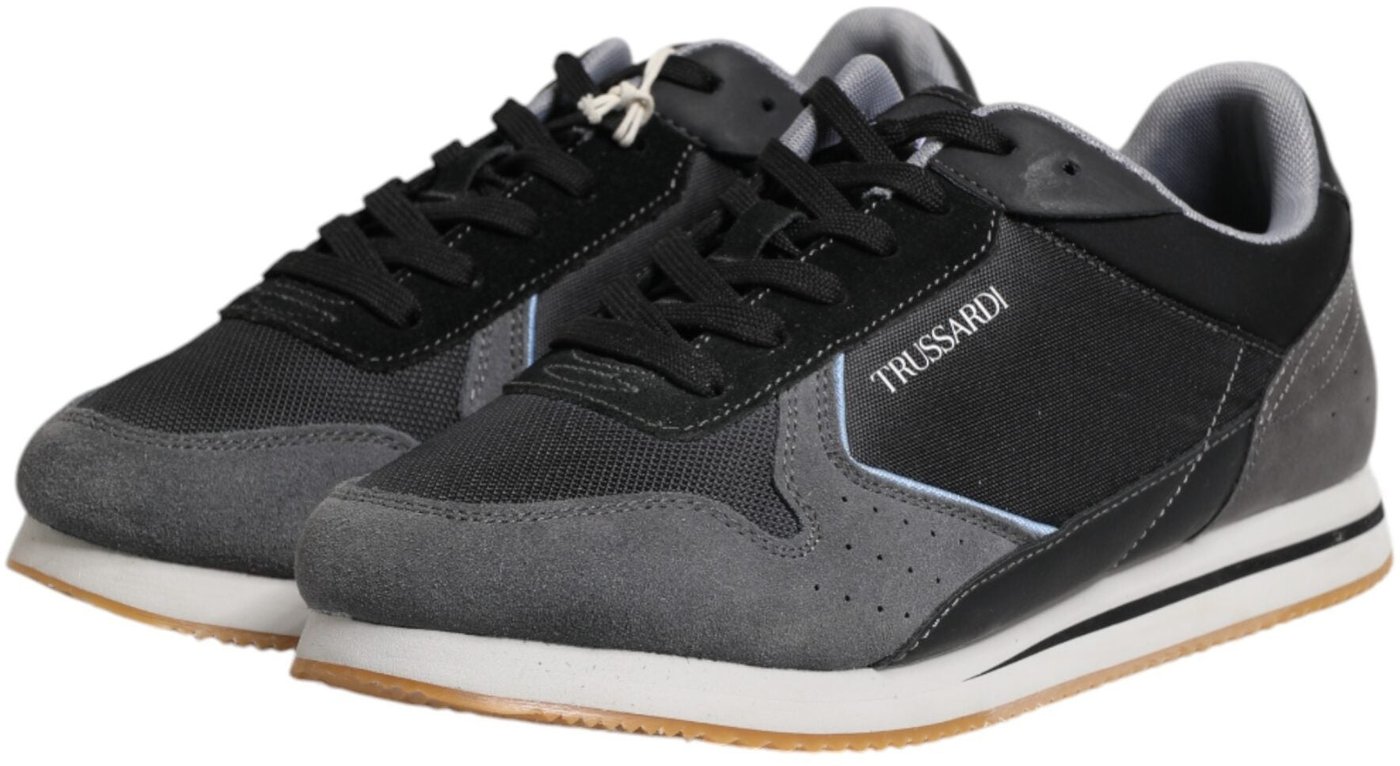 Trussardi Black Gray Lace Up Low Top Casual Sneakers Shoes