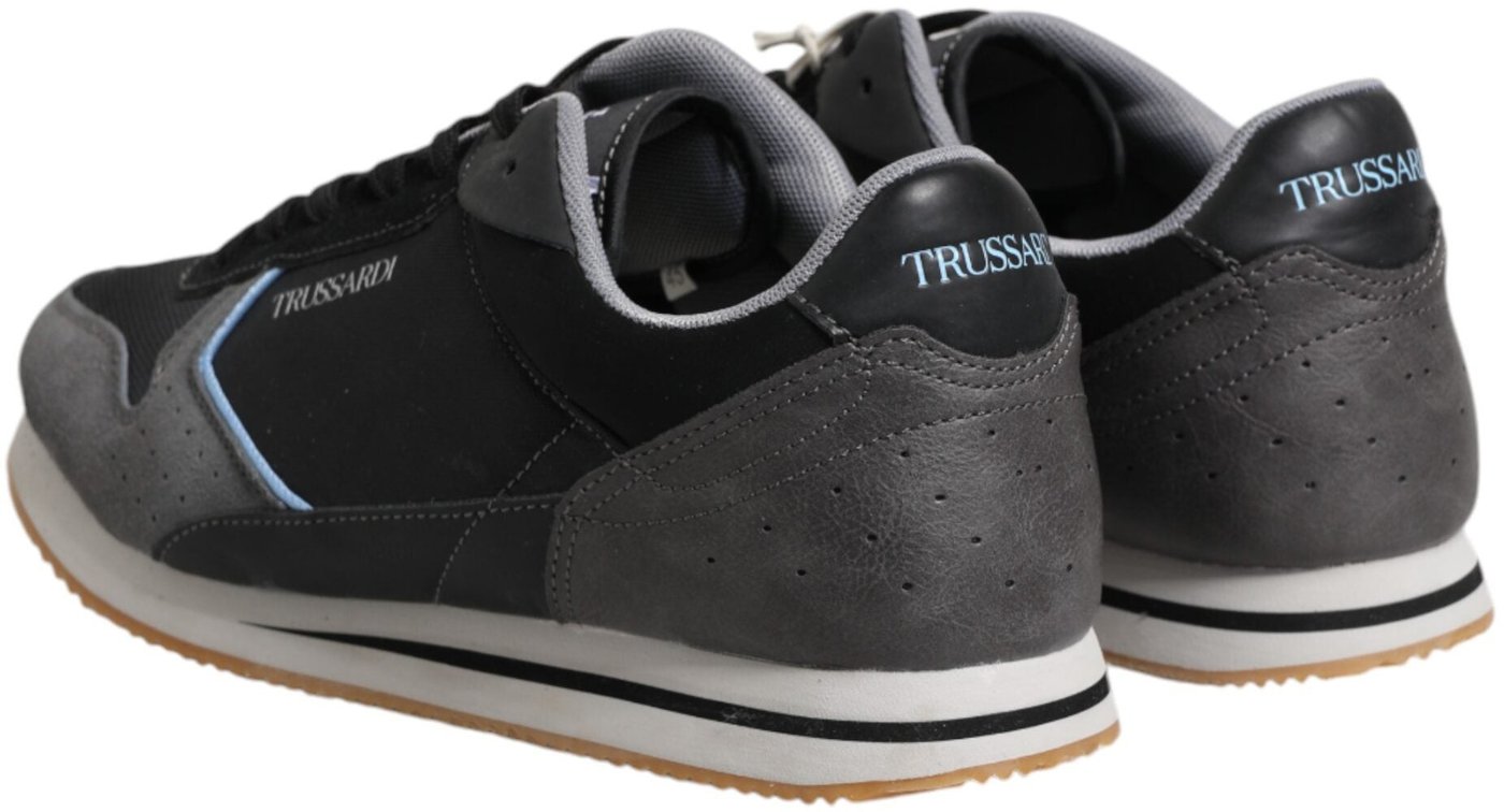 Trussardi Black Gray Lace Up Low Top Casual Sneakers Shoes