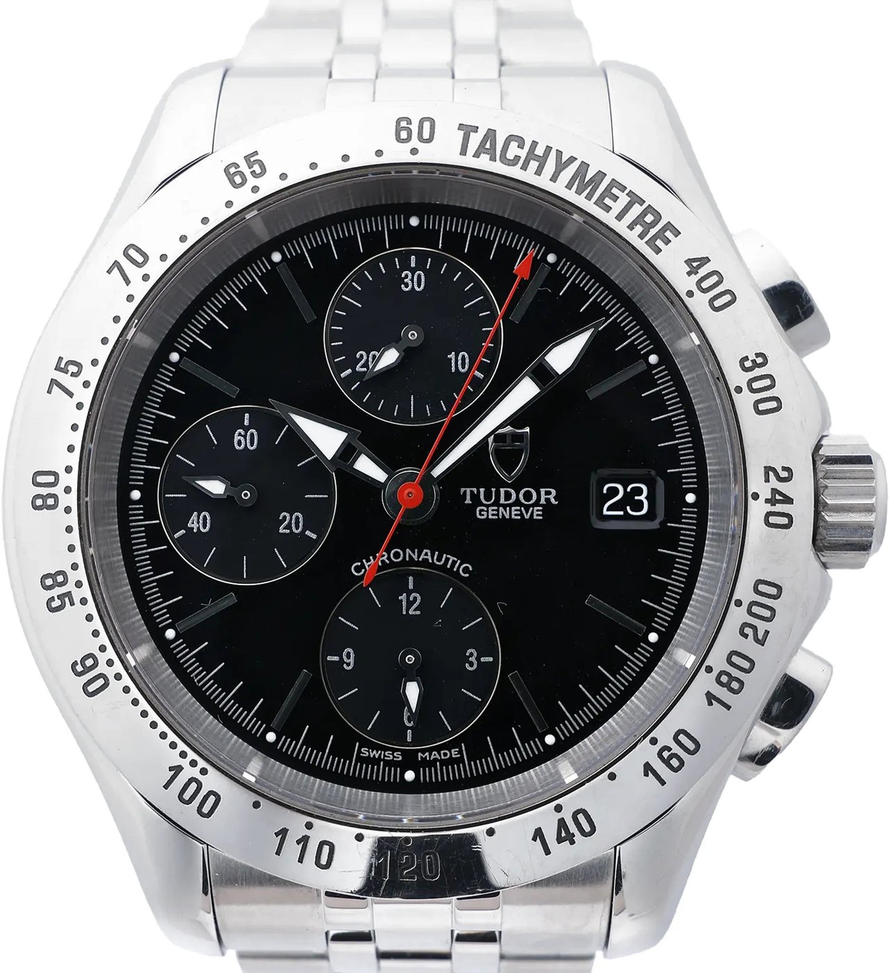 Tudor Chronautic 79380P 832584 SS AT Watch with Black Dial