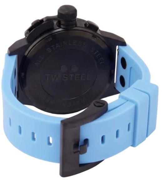TW Steel Horloge CS129 Canteen Staal met Zwarte Coating Quartz Chronograaf met Licht Blauwe Wijzerplaat 44mm