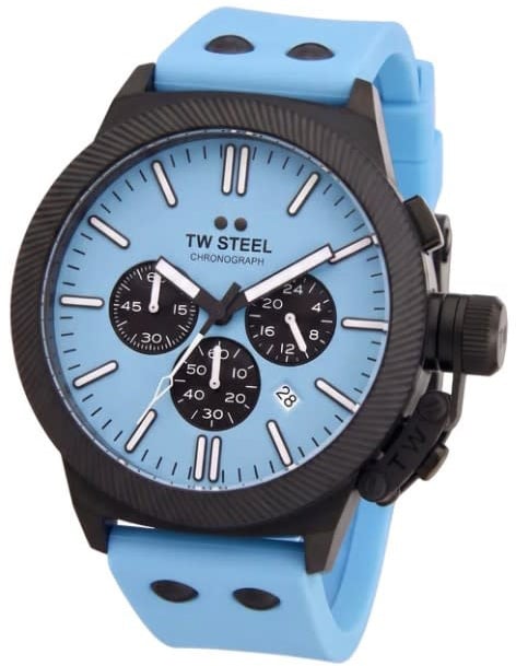 TW Steel Horloge CS129 Canteen Staal met Zwarte Coating Quartz Chronograaf met Licht Blauwe Wijzerplaat 44mm