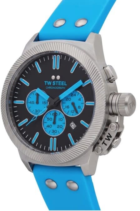 TW Steel Horloge CS131 Canteen Staal Quartz Chronograaf met Licht Blauwe Horlogeband 44mm