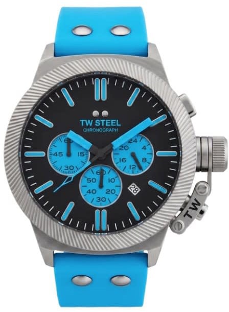 TW Steel Horloge CS131 Canteen Staal Quartz Chronograaf met Licht Blauwe Horlogeband 44mm