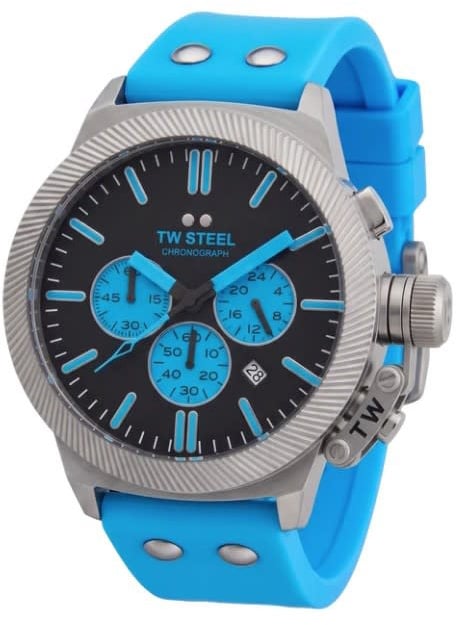 TW Steel Horloge CS131 Canteen Staal Quartz Chronograaf met Licht Blauwe Horlogeband 44mm