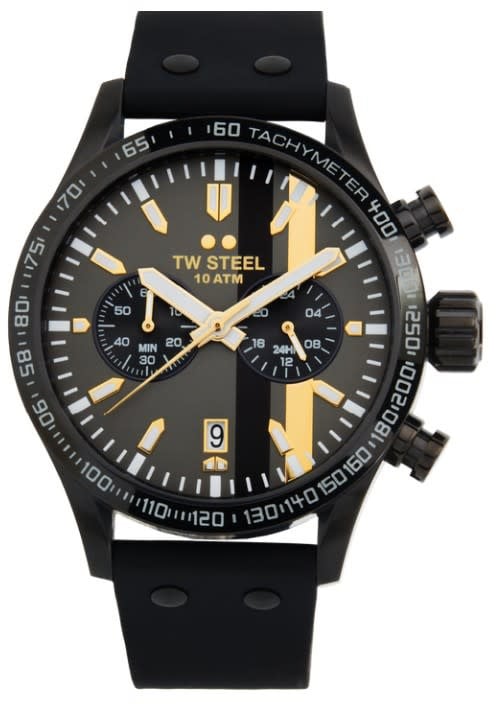TW Steel Horloge VS122 Staal met Zwart Coating Quartz Chronograaf met Rubberen Zwarte Horlogeband 45mm