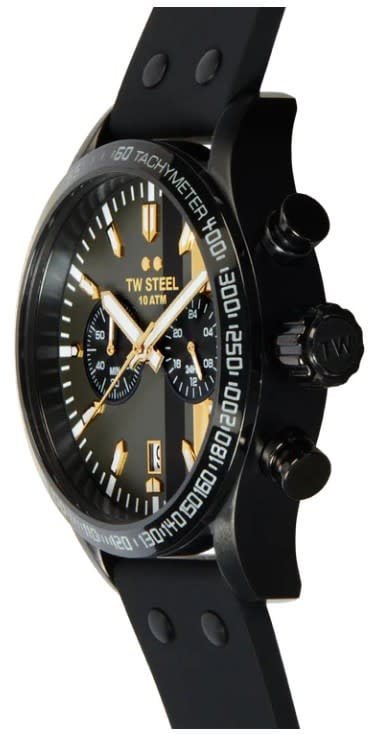 TW Steel Horloge VS122 Staal met Zwart Coating Quartz Chronograaf met Rubberen Zwarte Horlogeband 45mm