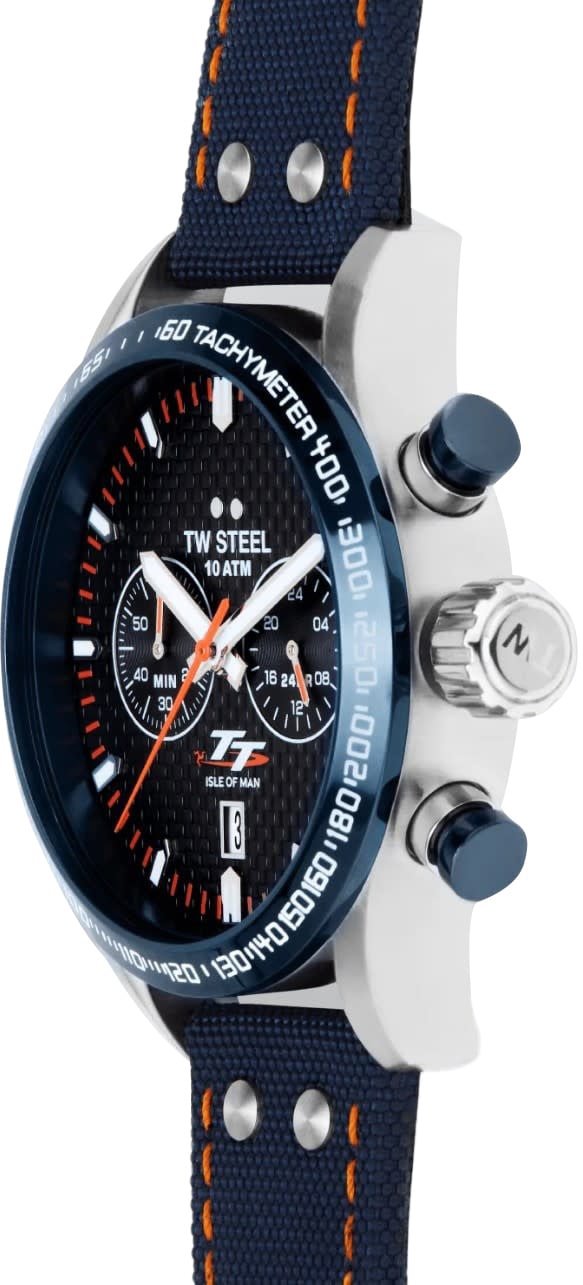 TW Steel Horloge VS128 Isle of Man TT Staal Quartz Swiss Made met Canvas Horlogeband 45mm