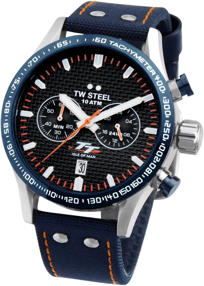 TW Steel Horloge VS128 Isle of Man TT Staal Quartz Swiss Made met Canvas Horlogeband 45mm