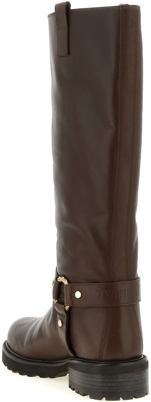 Twinset Brown Leather Over The Knee