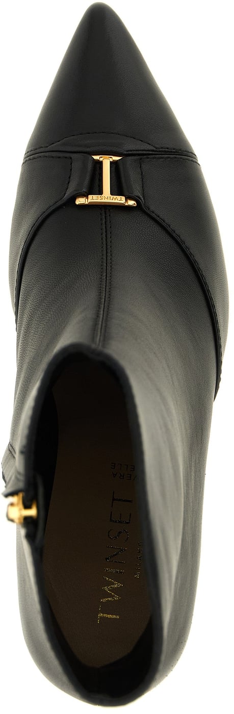 Twinset Black Leather Ankle Boots