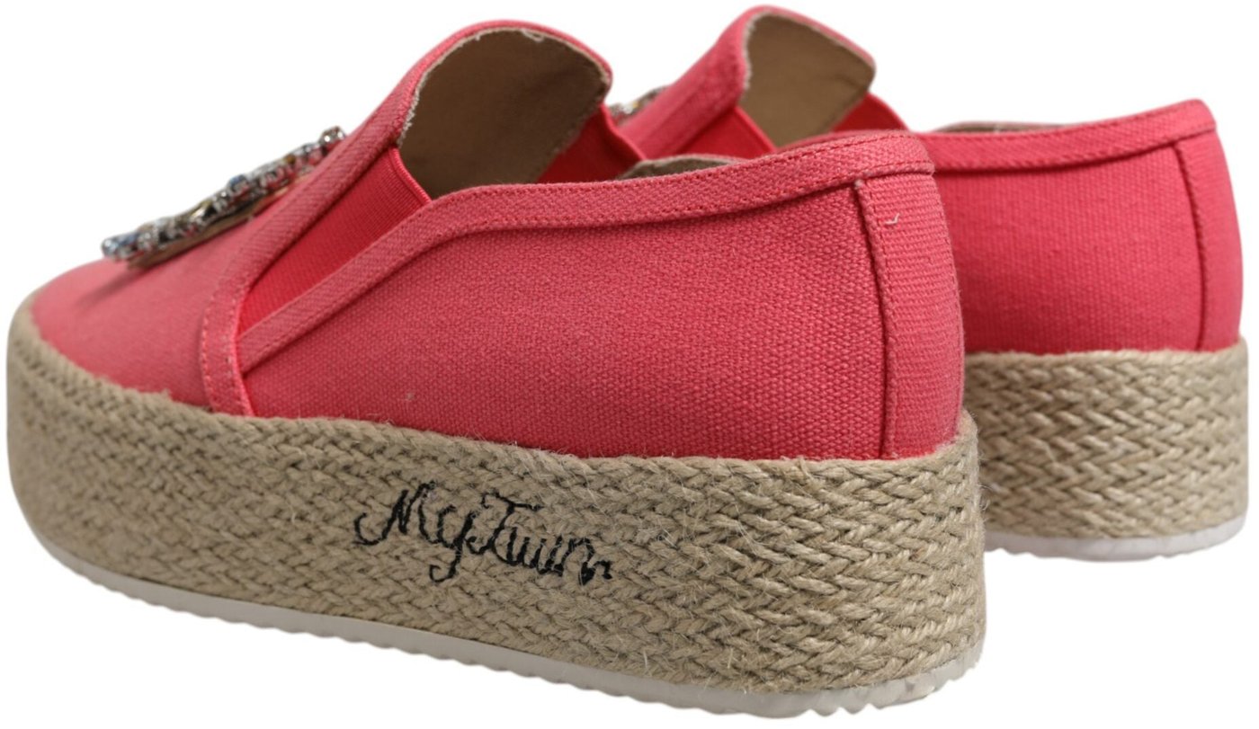 Twinset Pink Canvas Crystal Embellished Slip On Shoes