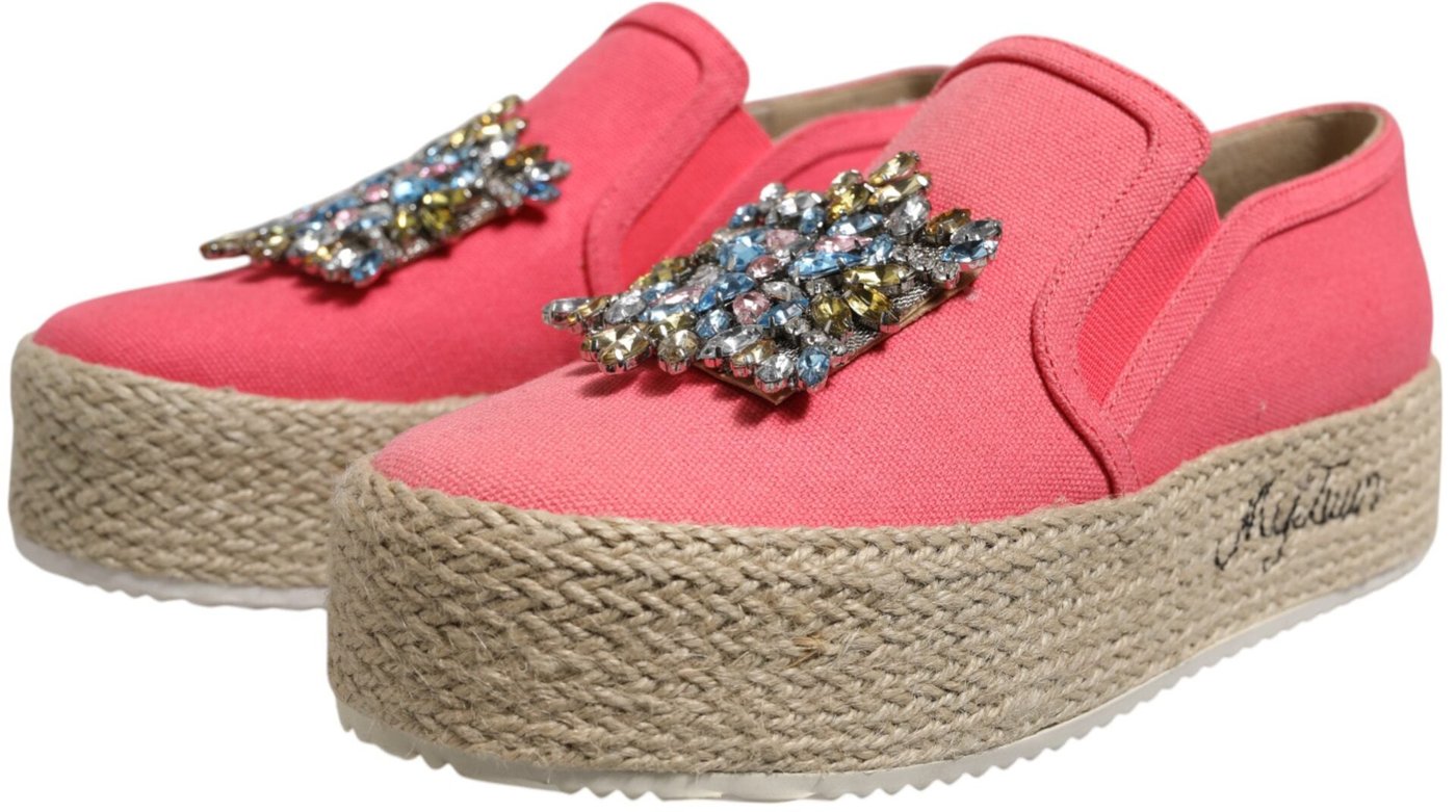 Twinset Pink Canvas Crystal Embellished Slip On Shoes