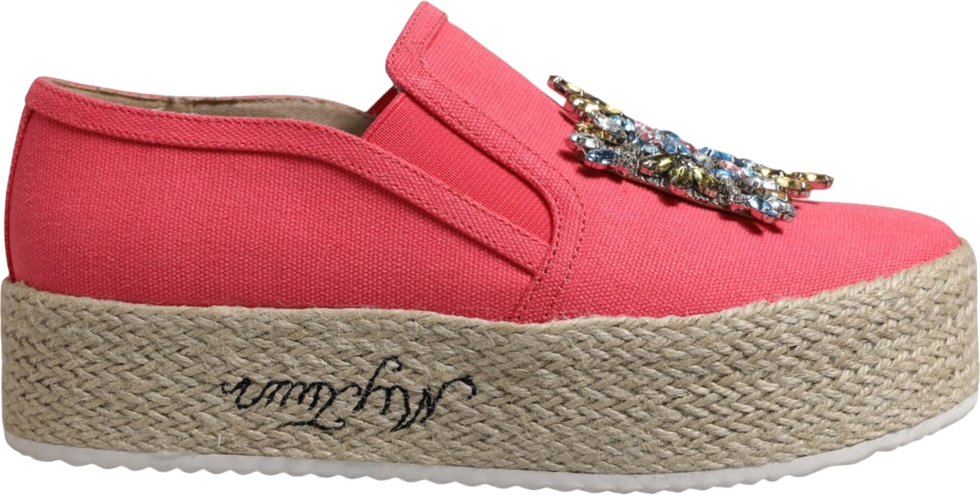 Twinset Pink Canvas Crystal Embellished Slip On Shoes