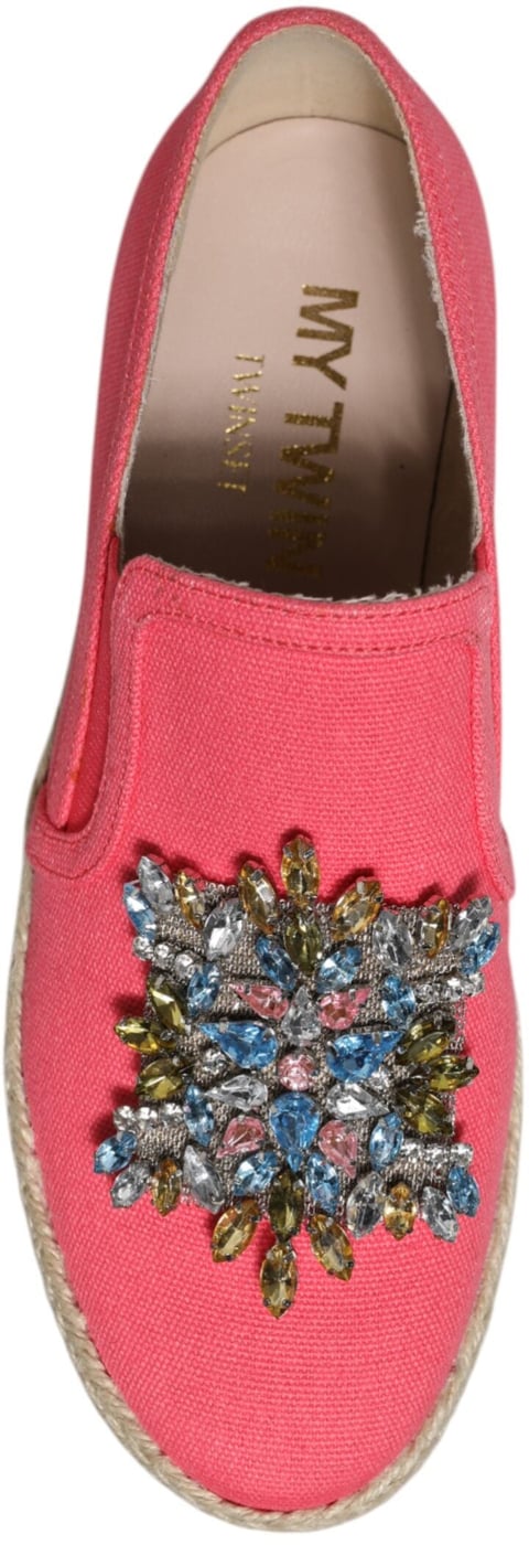 Twinset Pink Canvas Crystal Embellished Slip On Shoes