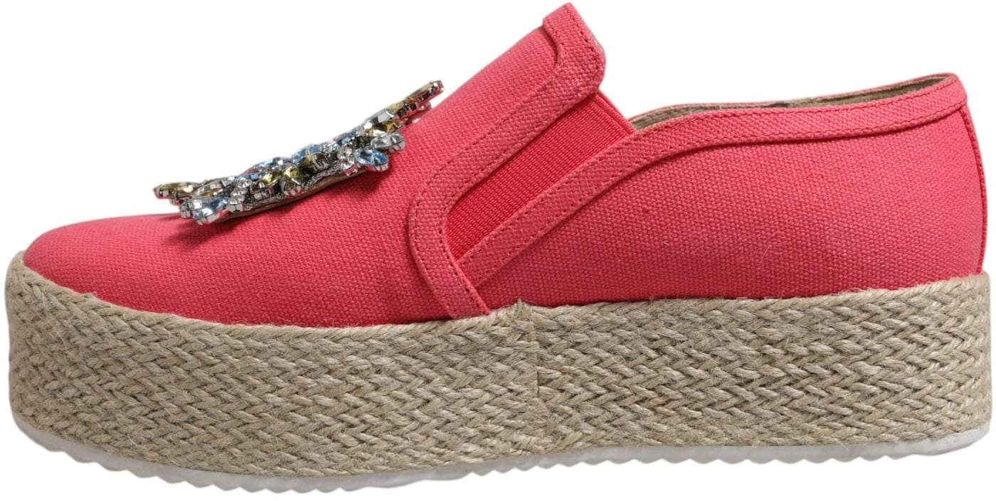 Twinset Pink Canvas Crystal Embellished Slip On Shoes
