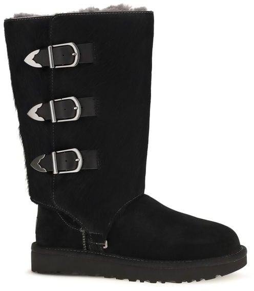 UGG Black Suede Leather Lace-Up Boots