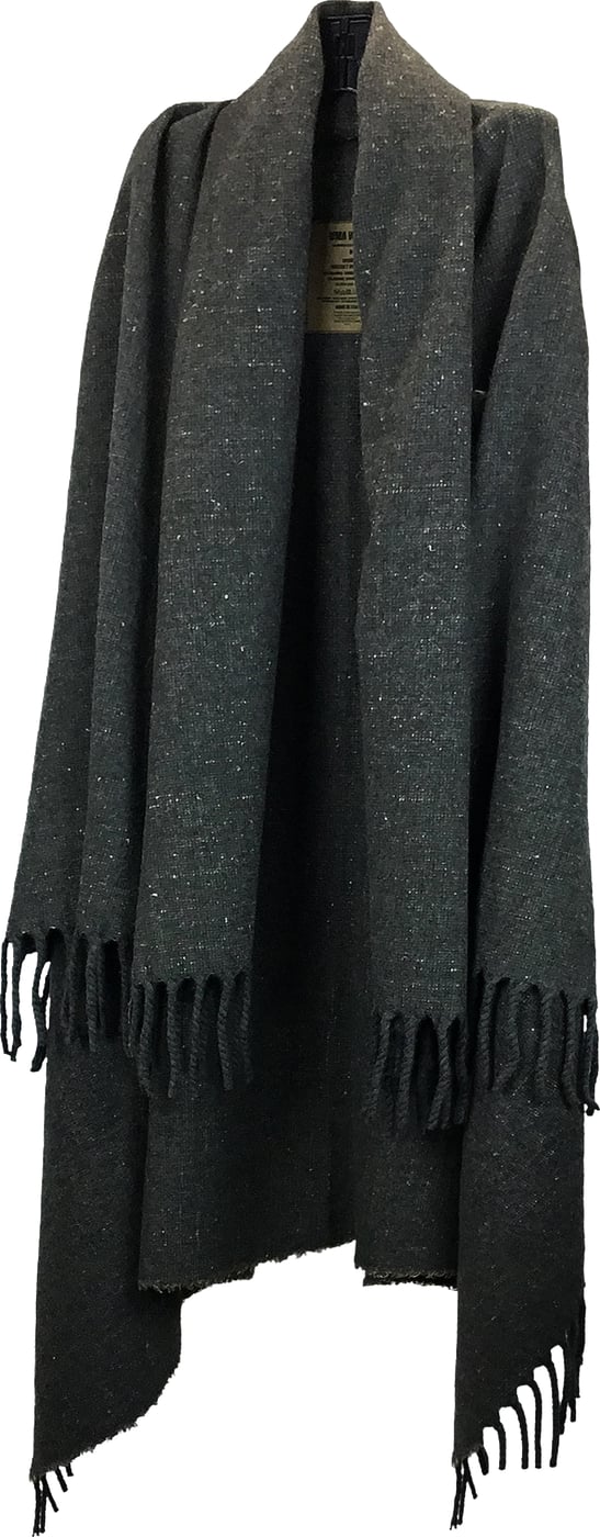 Cape with fringes in mixed cashmere and silk
