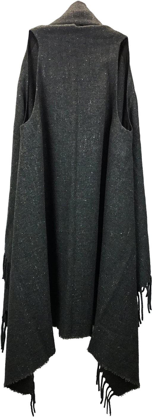 Cape with fringes in mixed cashmere and silk