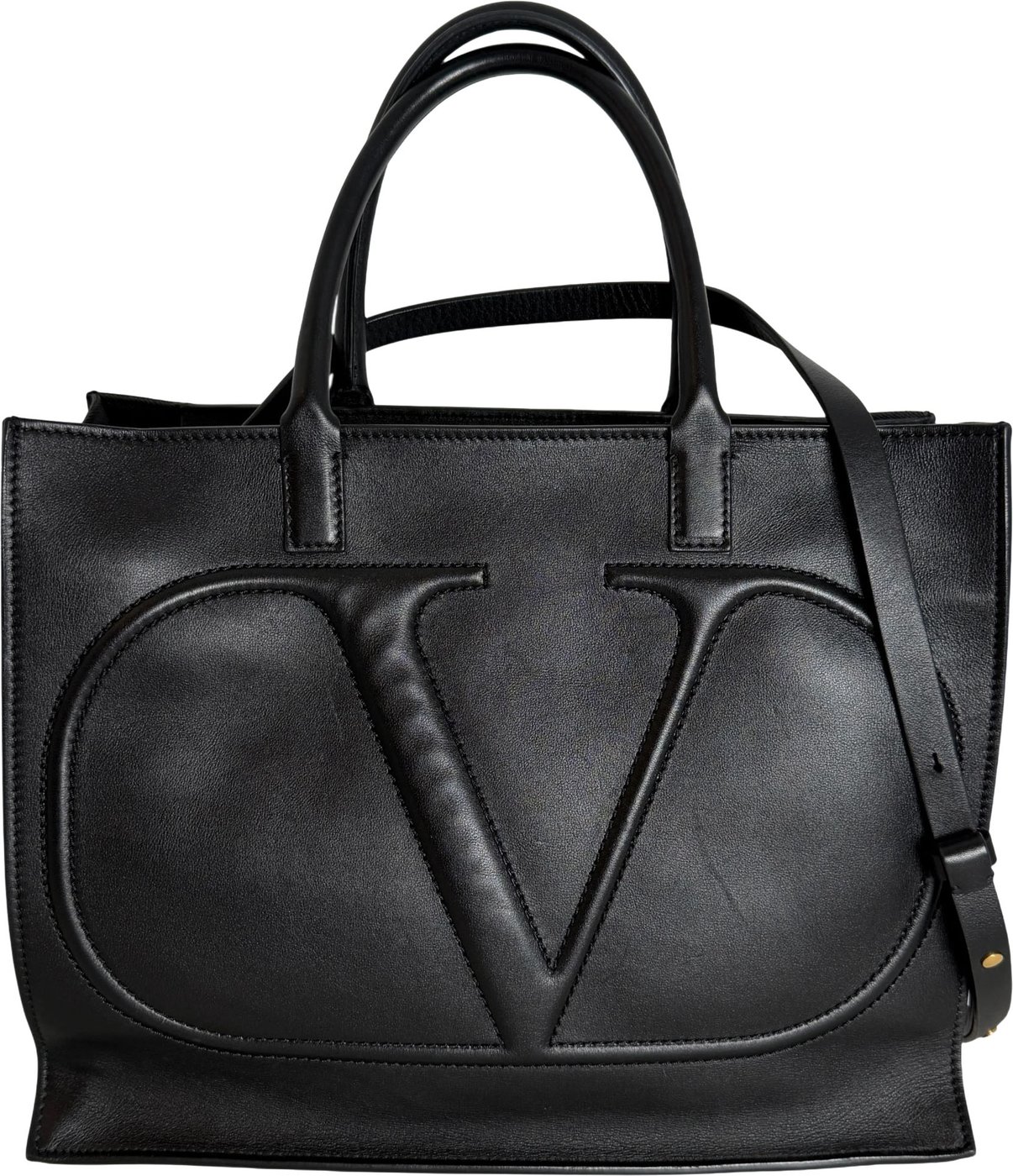 Valentino Garavani VLogo Walk Shopping Bag Calfskin Black Gold