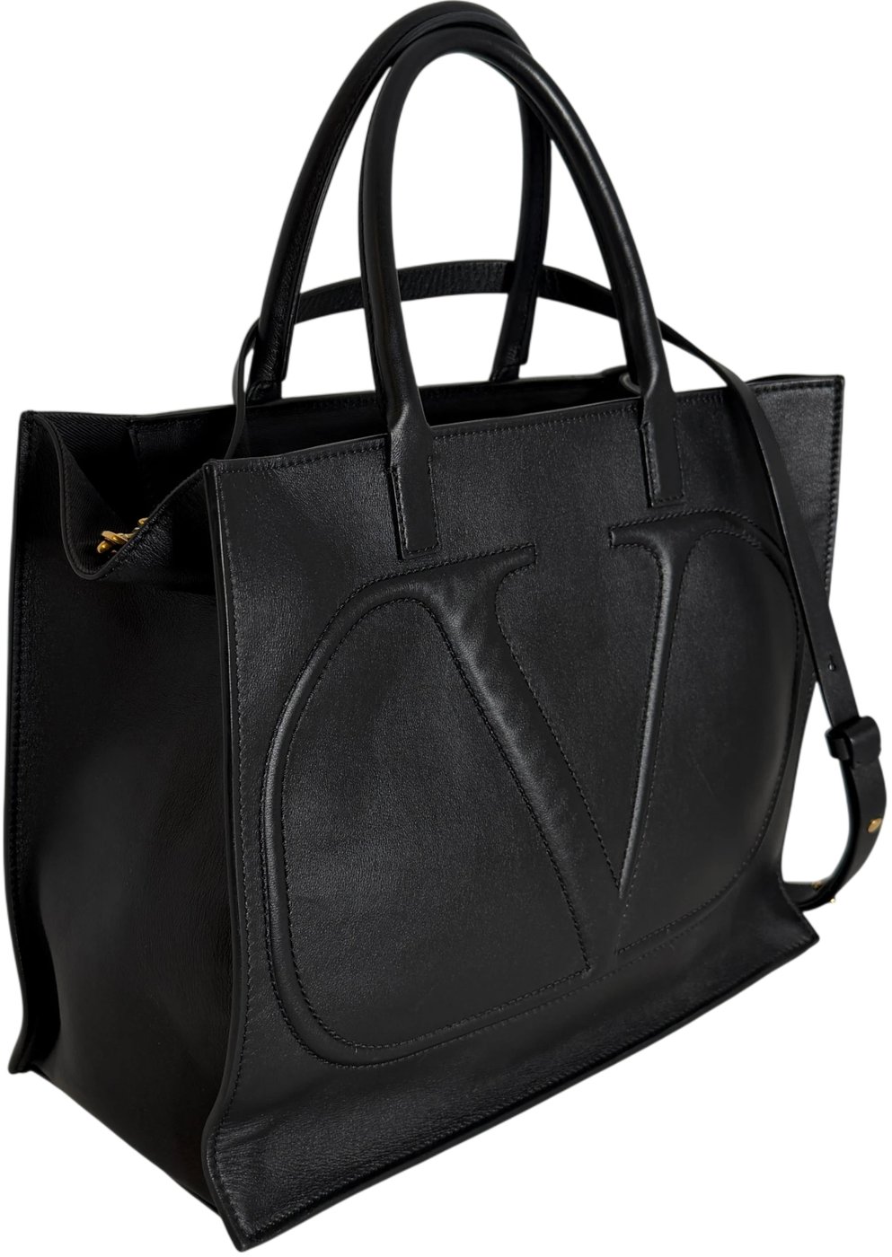 Valentino Garavani VLogo Walk Shopping Bag Calfskin Black Gold
