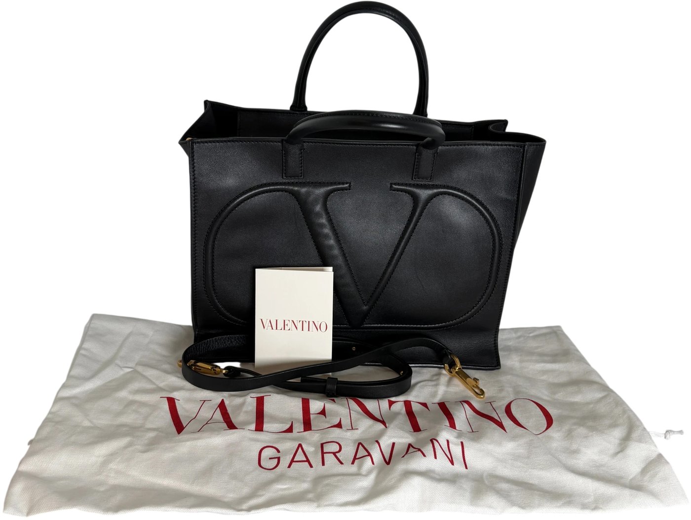 Valentino Garavani VLogo Walk Shopping Bag Calfskin Black Gold