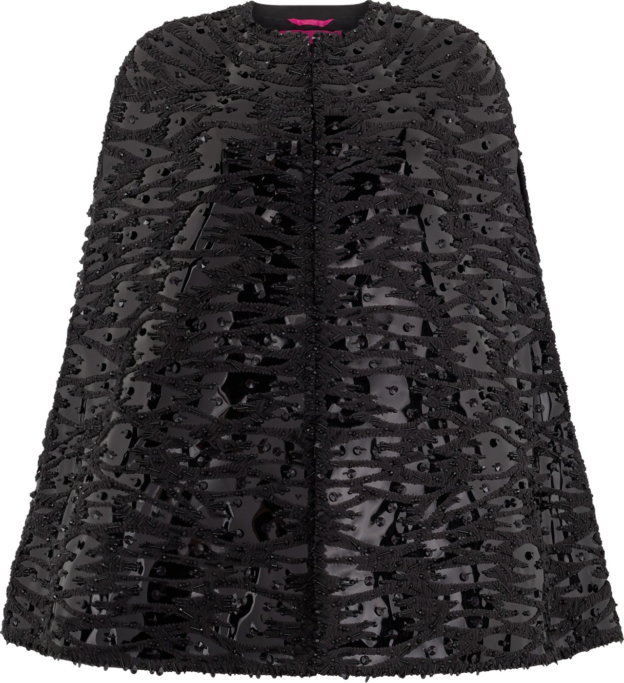 Silk cape with tailored applications and hand-stitched applications