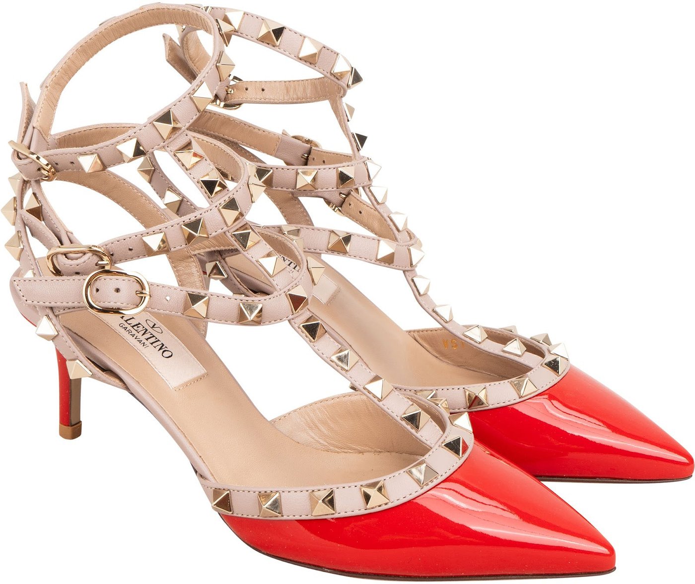 Valentino Garavani Multicolor Patent Leather Rockstud Multi Ankle Strap Pumps (35)