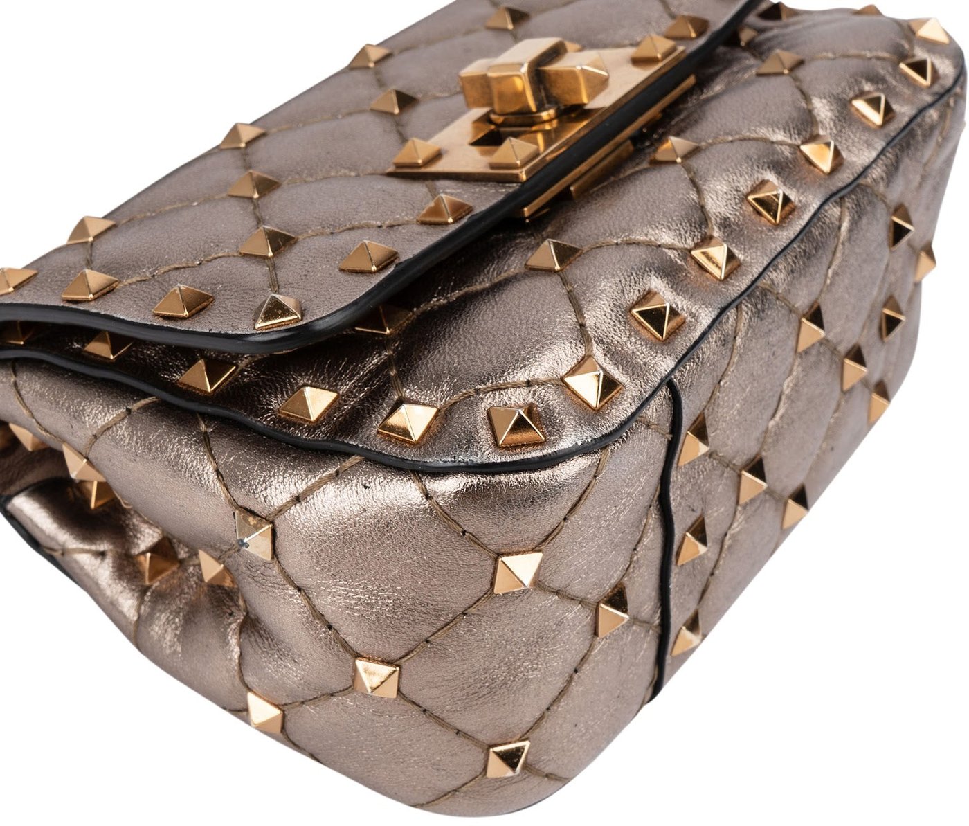 Valentino Garavani Quilted Metallic Leather Mini Rockstud Spike Crossbody Handbag