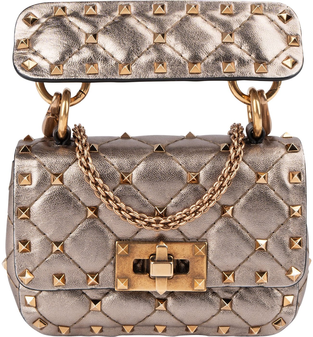 Valentino Garavani Quilted Metallic Leather Mini Rockstud Spike Crossbody Handbag